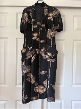 Marc Jacob’s Black Floral silk /polyester Sheath Dress with Bronze Floral Print